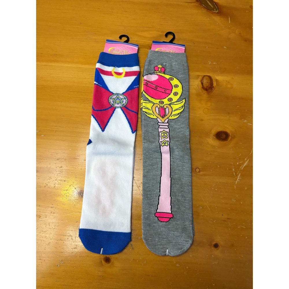 Sailor Moon Crew Socks Bundle 2 Pairs Moon Stick Uniform Bow Anime Pink Blue